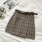 outfit ideas for school Spring and Autumn Irregular Anti-Exposure Skirt Women's New Korean Style Retro Plaid High Waist A- line Skirt with Belt