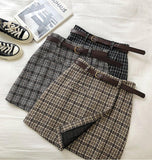 outfit ideas for school Spring and Autumn Irregular Anti-Exposure Skirt Women's New Korean Style Retro Plaid High Waist A- line Skirt with Belt