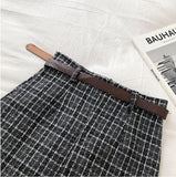 outfit ideas for school Spring and Autumn Irregular Anti-Exposure Skirt Women's New Korean Style Retro Plaid High Waist A- line Skirt with Belt