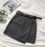 outfit ideas for school Spring and Autumn Irregular Anti-Exposure Skirt Women's New Korean Style Retro Plaid High Waist A- line Skirt with Belt