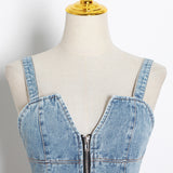 alice in wonderland costume 2024 Autumn New Niche Color Matching Denim Waist Slimming Vest Camisole Women's Fashion