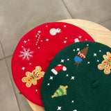 PICSGIRL  -  Christmas Beret Women's Hand-embroidered Wool Felt Hat for Autumn Winter New Holiday Cute Red Green Painter Hat Warm Pumpkin Hat