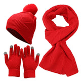 PICSGIRL  -  3 PCS Hat Glove Scarf Sets Winter Warm Knitted Touch Screen Gloves Woolen Plush Pom Pom Beanies Thickened Coldproof Scarves Suit