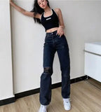 PICSGIRL  -  Women's Jeans Large Size Boyfriend y2k Denim Pants Female High Waist Mom Ripped Jeans Stright Trousers