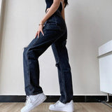 PICSGIRL  -  Women's Jeans Large Size Boyfriend y2k Denim Pants Female High Waist Mom Ripped Jeans Stright Trousers