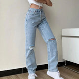 PICSGIRL  -  Women's Jeans Large Size Boyfriend y2k Denim Pants Female High Waist Mom Ripped Jeans Stright Trousers