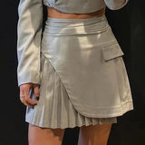 PICSGIRL  -  Women Fashion Asymmetrical Style Summer Gray Mini Skirts Girls Elegant Side Pocket High Waist Pleated Chic Skirt