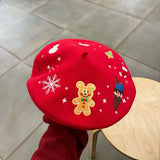 PICSGIRL  -  Christmas Beret Women's Hand-embroidered Wool Felt Hat for Autumn Winter New Holiday Cute Red Green Painter Hat Warm Pumpkin Hat