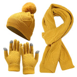 PICSGIRL  -  3 PCS Hat Glove Scarf Sets Winter Warm Knitted Touch Screen Gloves Woolen Plush Pom Pom Beanies Thickened Coldproof Scarves Suit