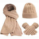 PICSGIRL  -  Women's Scarf Sets Winter Hat Scarf Gloves Knitted Keep Warm Scarves Simple Solid Color Clothes Accessories Thick Soft Scarf Set