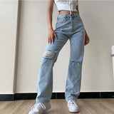 PICSGIRL  -  Women's Jeans Large Size Boyfriend y2k Denim Pants Female High Waist Mom Ripped Jeans Stright Trousers