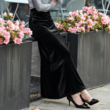 PICSGIRL  -  Women's Elastic Velvet Maxi Skirt, High Waist, Long, Maxi, Straight, Customer Made, Winter, New, XS-10XL