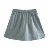 PICSGIRL  -  Women Fashion Asymmetrical Style Summer Gray Mini Skirts Girls Elegant Side Pocket High Waist Pleated Chic Skirt