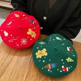 PICSGIRL  -  Christmas Beret Women's Hand-embroidered Wool Felt Hat for Autumn Winter New Holiday Cute Red Green Painter Hat Warm Pumpkin Hat