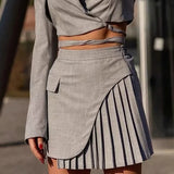 PICSGIRL  -  Women Fashion Asymmetrical Style Summer Gray Mini Skirts Girls Elegant Side Pocket High Waist Pleated Chic Skirt