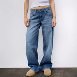 =90s fashion Washed Retro Straight High Waist Wide Leg Loose Draping Versatile Jeans