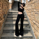 90s fashion American-Style Black Thin Velvet Skinny Jeans for Women 2024 Autumn and Winter New Low Waist Wide Leg Slimming Versatile Flared Pants