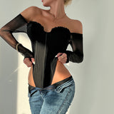 Picsgirl 2000s fashion Summer New Ins Style Sexy Double-Layer Mesh Wooden Ear Slim Slimming Jumpsuit