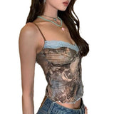 2000s fashion 2024 New Hot Girl Sexy Beauty Slim Backless Camisole Printed Millennium Micro Transparent Vest