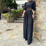 2000s fashion 2024 Women's Suit Summer Casual Striped Top Pants Two-Piece Black