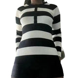 90s fashion Commuter Contrast Color Striped Top Autumn Casual All-Match Loose Slimming Sweater