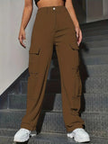 outfit inspo Street Sports Style Personalized Multi-Pocket High Waist Overalls Loose All-Match Wide Leg Pants Straight