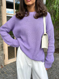 2000s fashion Women's Sweater round Neck Loose Solid Color Popular Autumn and Winter Women's Sweater