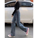 outfit inspo Light Blue Women's Wide-Leg Jeans Summer New Fashion High Waist Loose Micro-Pull Mop Pants Ins