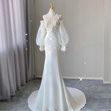 Picsgirl pop culture dress to impress Retro Lace Light Wedding Dress 2024 New French Satin Fishtail Dress Elegant Bride Welcome Light Wedding Dress