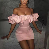 hoco dresses New Women's off-Shoulder Hip Skirt Casual Puff Sleeve Dress Fashion off-Shoulder Tight Short