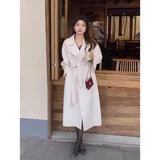 barn jacket outfits Red Woolen Coat Women's Mid-Length 2024 Spring and Autumn New Loose Woolen Coat