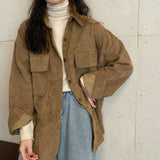 suede jacket outfit Retro Women's Corduroy Coat Shirt Women's Spring and Autumn Versatile New Hong Kong Style Shirt Top