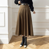 church outfit Large Swing Slimming Woolen Long Skirt 2024 Winter New High Waist Mid-Length Pleated Skirt