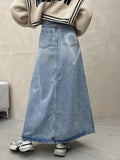 decades dti Chic Spring Niche Retro High Waist Versatile Slimming Love Printed A- line Denim Skirt Long Skirt for Women