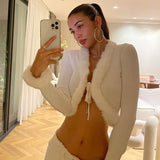 Picsgirl 2000s fashion Fashionable Autumn Sexy Women's Top High-Grade New Furry Lace-up Pit Cardigan Short V-neck Slim Knit