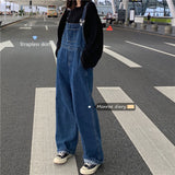 pumpkin patch outfit Korean Style Denim Suspender Pants for Women 2024 Spring and Autumn New Loose High Waist Straight Wide Leg Draping Mop One-Piece Trousers