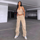 2000s fashion Women's Street Fashion Multi-Pocket Workwear Straight Trousers High Waist Slimming Loose Khaki Jeans for Women