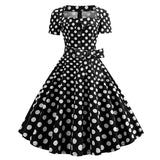 alien invasion dress to impress Polka Dot Button Square Collar French Temperament Waist-Tight Short Sleeve Large Swing Dress