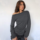 2000s fashion 2024 Women's Casual Trendy T-shirt Autumn and Winter Fashion All-Match Loose Slimming Oblique Collar Top