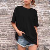 90s fashion 2024 Summer New Women's Solid Color Casual Fashion plus Size Loose round Neck Short Sleeve T-shirt