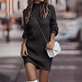 2000s fashion Autumn and Winter Solid Color Long Sleeve Fashion Turtleneck Sweater Women Dress