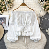 grunge outfits Spring and Autumn Korean Style Hooded off-Shoulder off-Shoulder Waist Slimming Waist-Sealing Pullover Shirt Women's Western Style Short Top