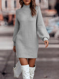 2000s fashion Autumn and Winter Solid Color Long Sleeve Fashion Turtleneck Sweater Women Dress