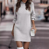 2000s fashion Autumn and Winter Solid Color Long Sleeve Fashion Turtleneck Sweater Women Dress