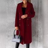 2000s fashion Women's Spring 2024 New Coat All-Match Woolen Coat Solid Color Long Sleeve Double Breasted Pocket