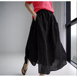 2000s fashion Linen Large Slit Culottes One-Piece Women's Spring and Summer Loose plus Size Casual Cropped Pants Fake Two-Piece Cotton Linen Wide-Leg Pants Skirt