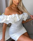 hoco dresses New Women's off-Shoulder Hip Skirt Casual Puff Sleeve Dress Fashion off-Shoulder Tight Short