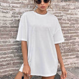 90s fashion 2024 Summer New Women's Solid Color Casual Fashion plus Size Loose round Neck Short Sleeve T-shirt