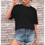 90s fashion 2024 Summer New Women's Solid Color Casual Fashion plus Size Loose round Neck Short Sleeve T-shirt