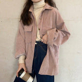 suede jacket outfit Retro Women's Corduroy Coat Shirt Women's Spring and Autumn Versatile New Hong Kong Style Shirt Top